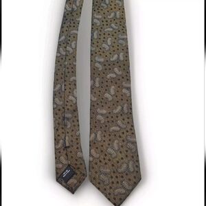 Saks Fifth Avenue Black Men's Necktie Olive Green 100% Silk Geometric Print
